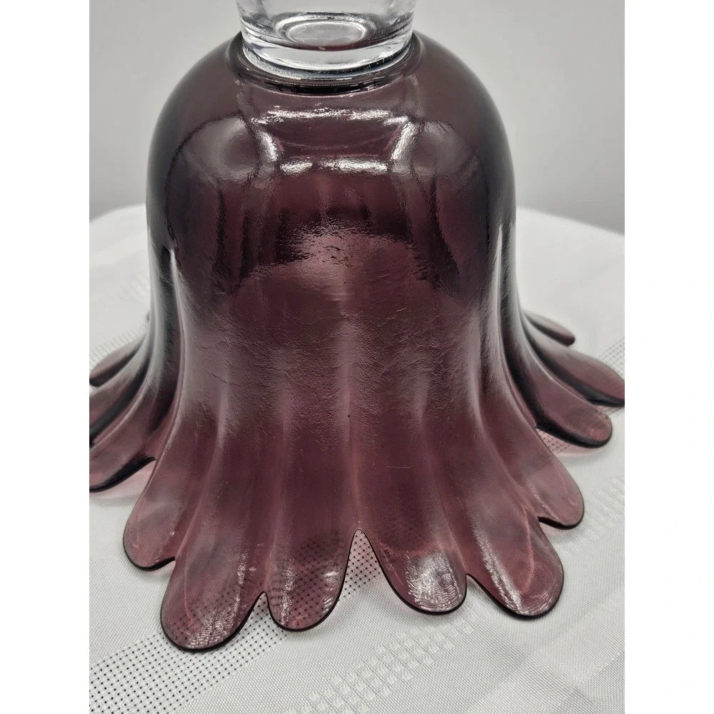 Vintage Amethyst Purple Art Glass Tulip Vase‎ Scalloped Petal Rim Clear Base 7in